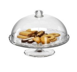 Platou etajat din sticlă cu clopot 29 cm