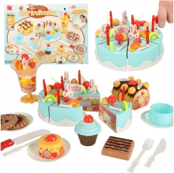 Tort aniversar albastru de feliat – set de 75 piese