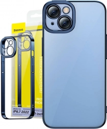 Carcasă transparentă cu sticlă pentru iPhone 14 Plus – Baseus Glitter albastru