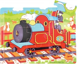 Puzzle din lemn cu tren, 9 piese – BIGJIGS TOYS