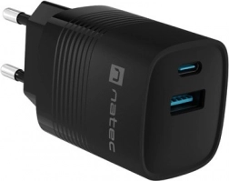 Încărcător USB Natec Ribera GaN 30W, 1x USB-A, 1x USB-C, negru