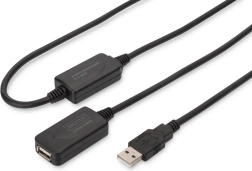 Cablu prelungitor activ USB 2.0, USB‑A tată la USB‑A mamă, 20 m, negru