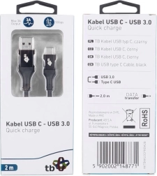 Cablu USB USB 3.0 - USB-C 2m Premium 3A negru