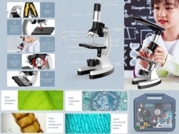 Microscop în geantă cu construcție metalică