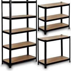 Raft metalic HUMBERG 150 × 75 × 30 cm, negru, 5 polițe, sistem fără șuruburi