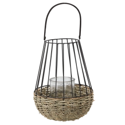Lampion metalic negru-maro cu inserție de sticlă 30 × 47 cm