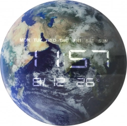 Ceas de perete digital Glob Pământesc cu afișaj LED 32 cm, albastru