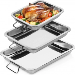 Set de tăvi de copt din inox cu mânere, 3 buc