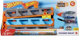 Transportor de curse Hot Wheels 2‑în‑1 cu pistă de 1,8 m și spațiu de depozitare pentru 20 de mașinuțe