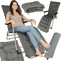 Șezlong pliabil de grădină gri cu pernă