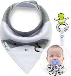 Bentiță/șorțuleț pentru salivă cu suport pentru suzetă – alb și gri