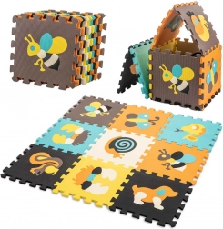 Covoraș educațional puzzle din spumă cu animăluțe 85 × 85 cm, 9 piese