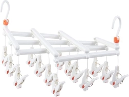 Uscător pliabil pentru rufe cu cleme, 14 cleme, alb