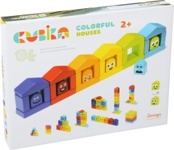 Kubika Căsuțe colorate – set de construcție din lemn, 30 piese