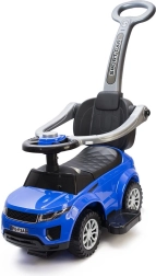 Vehicul pentru copii tip ride-on și mașinuță de împins 2în1 cu tijă de ghidare și claxon, albastru