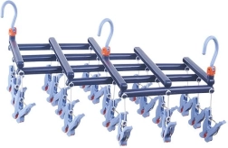 Uscător pliabil pentru rufe cu cleme, 19 clipsuri, bleumarin