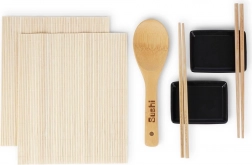 Set sushi pentru doi – suporturi din bambus, bețișoare și boluri ceramice (7 piese)