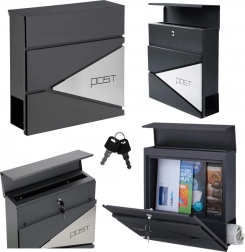 Cutie poștală mare antracit pentru scrisori și ziare cu inscripția POST, format A4