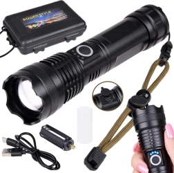 Lanternă LED puternică cu încărcare USB, rezistentă la apă, cu zoom