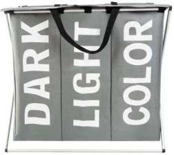 Coș de rufe cu trei compartimente și cadru pliabil