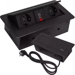 Prelungitor încastrat pentru blat cu 2 prize și 2 USB, negru