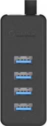 Hub USB 3.0 ORICO cu 4 porturi, alimentare externă, negru