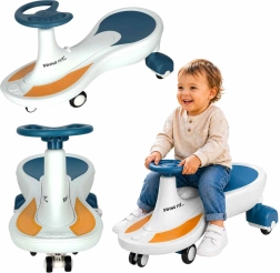 Vehicul gravitațional pentru copii Swing Fix S4 cu roți LED și muzică – Albastru-alb