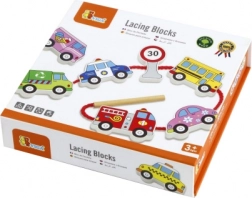 Viga set de înșirare din lemn cu vehicule Montessori