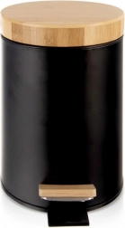 Coș de gunoi metalic cu pedală 3 l, negru cu capac din bambus
