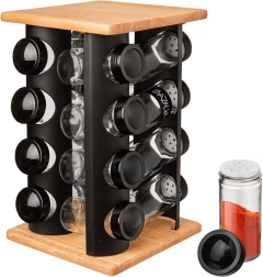 Suport rotativ pentru condimente cu 16 borcane Black