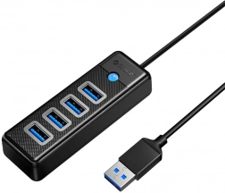 Orico USB hub 4× USB 3.0, 5 Gbps, cablu 0,15 m, negru