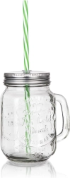 Cană din sticlă cu capac și pai 450 ml MADEIRA