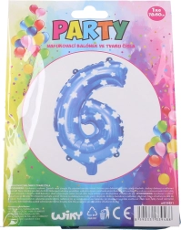 Balon gonflabil numărul 6 albastru cu steluțe 78 × 50 cm
