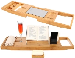 Raft de cadă din bambus pentru spa acasă – tavă extensibilă pentru cadă