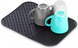 Tăviță de scurgere din silicon pentru vase, neagră, 34 × 26,5 cm