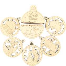 Decorațiuni de Crăciun din lemn cu spiriduș, set 5 buc în cutie cadou