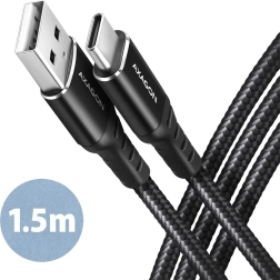 Cablu USB-C - USB-A Axagon 1,5m, aluminiu, împletitură de nailon
