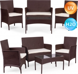Set de mobilier de grădină 4 piese maro MULTIGARDEN – bancă, 2 fotolii și măsuță cu sticlă