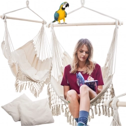 Scaun hamac brazilian suspendat cu perne boho, bej