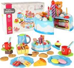 Tort de aniversare de tăiat, cu scai, set de 80 de piese – albastru