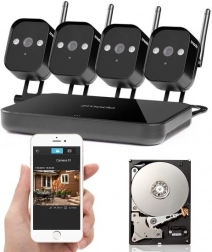 Sistem de camere Zmodo 720p Wi‑Fi cu mini NVR și disc de 1TB (4 camere)