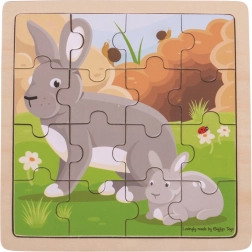 Bigjigs Toys puzzle iepure cu iepuraș