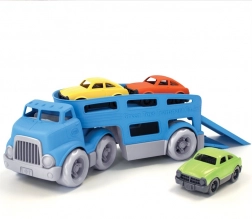 tractor cu platformă și mașinuțe Green Toys – transportor pe două niveluri din plastic reciclat