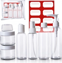 Sticluțe și recipiente cosmetice de călătorie pentru avion în husă, set din 8 piese