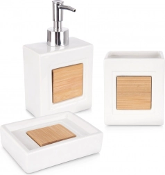 Set alb de baie din dolomit, 3 piese, cu bambus