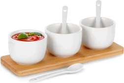 Set de boluri ceramice cu lingurițe pe tavă de bambus 90 ml, 7 piese