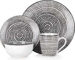 Set de masă din porțelan, 16 piese, cu model geometric