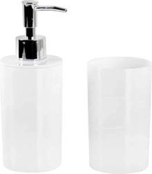 Dozator de săpun din plastic și pahar TORO – set de baie alb
