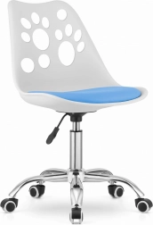 Scaun de birou modern alb și albastru cu bază cromată