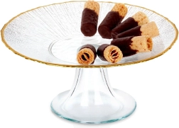 Suport pentru tort din sticlă cu margine aurie 21 cm